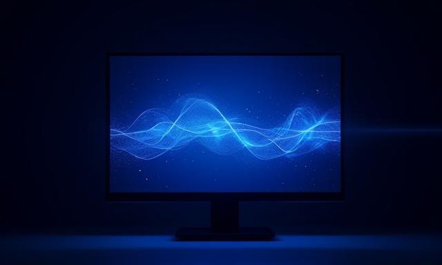 Abstrakte Darstellung von Musikwellen und digitaler Komposition auf einem Bildschirm